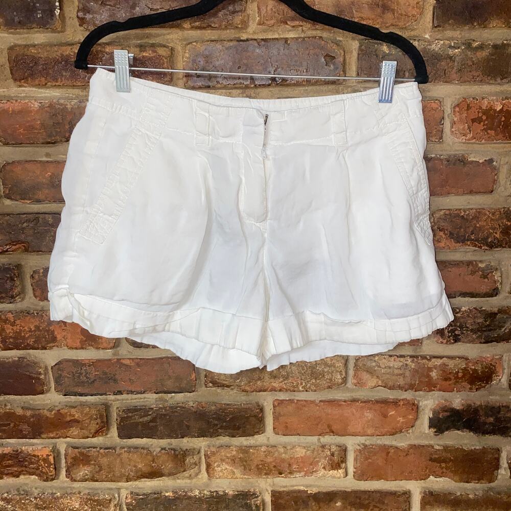 Theory White Lorie Linen Blend Flat Front Utility Chino Shorts Women's Size 8